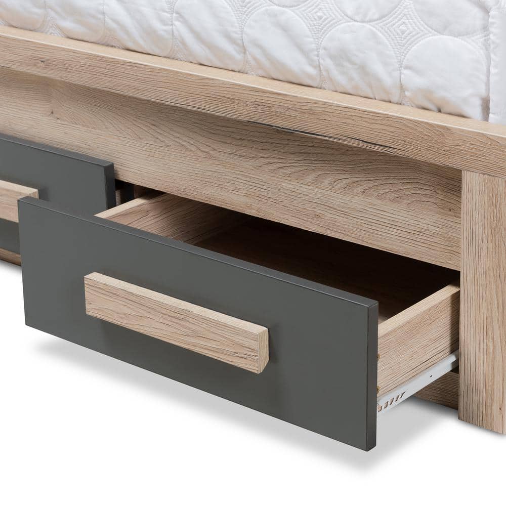 Twin Dark Gray and Light Brown Upholstered Storage Bed with Drawers
