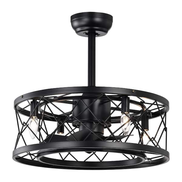 Modland Light Pro 20.47 in. Indoor Matte Black Ceiling Fan Caged Ceiling Fan with Lights and Remote
