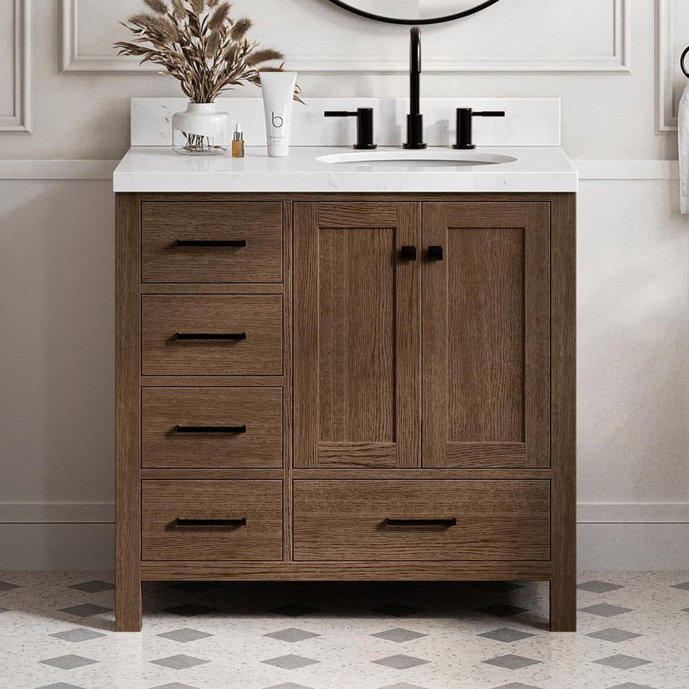 Cambridge 36 in. Single Sink Freestanding Bathroom Vanity in Brown Oak with Carrara White Quartz Top price history on PriceWatchPro