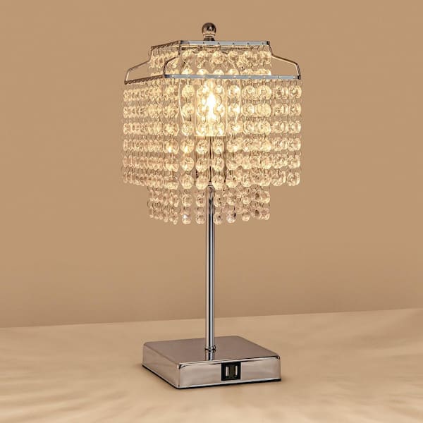 Briignite 18 in. 1-Light Bedside Crystal Task & Reading Table Lamp Chrome Dimmable Lamp with Crystal Shade for Bedroom Living Room