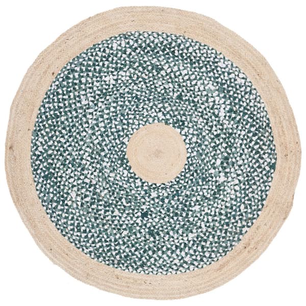 SAFAVIEH Cape Cod Light Blue/Natural 4 ft. x 4 ft. Braided Round Area Rug