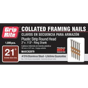 2 in. x 0.113 in 21° Plastic Colalted 316 Stainless Steel Ring Shank Round-Head Framing Nails (1000 per Box)