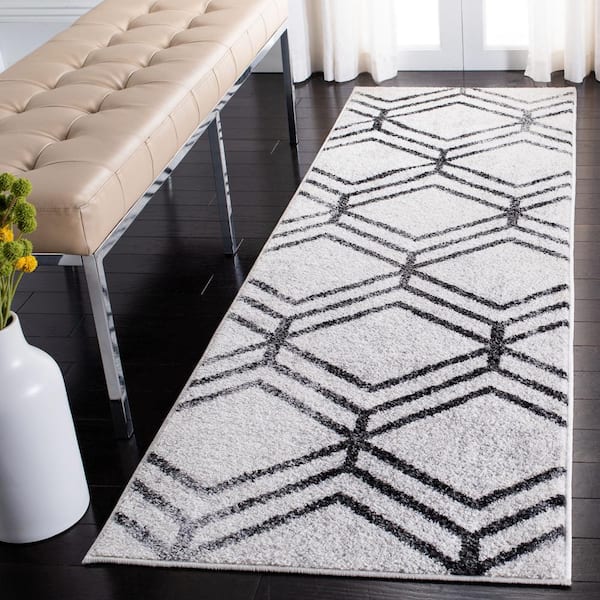 Adirondack Ivory/Charcoal 3 ft. x 10 ft. Distressed Diamond Runner Rug