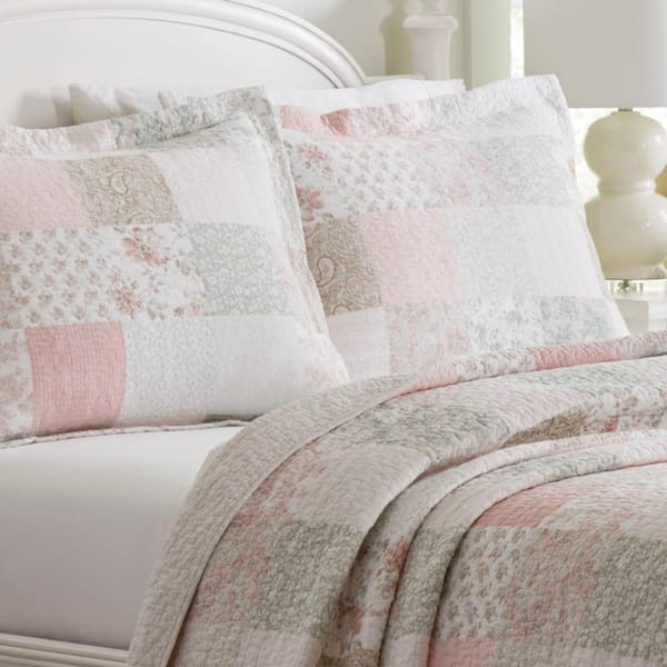 Laura Ashley Celina Patchwork 2-Piece Pink Floral Cotton Twin Quilt Set  USHSA91151357 - The Home Depot
