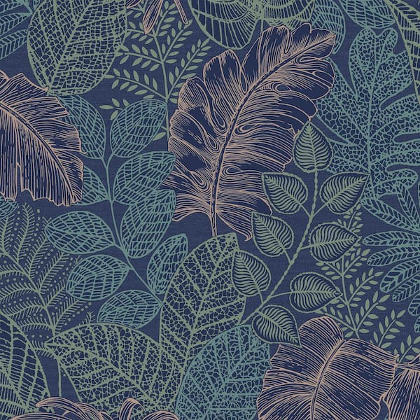 Graham & Brown Superfresco Easy Scattered Leaves Blue and Copper Wallpaper Sample
