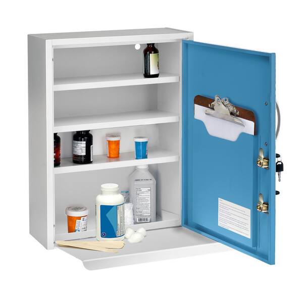 AdirMed White Steel Large Wall Mount Dual Lock Medical Security Medicine Cabinet
