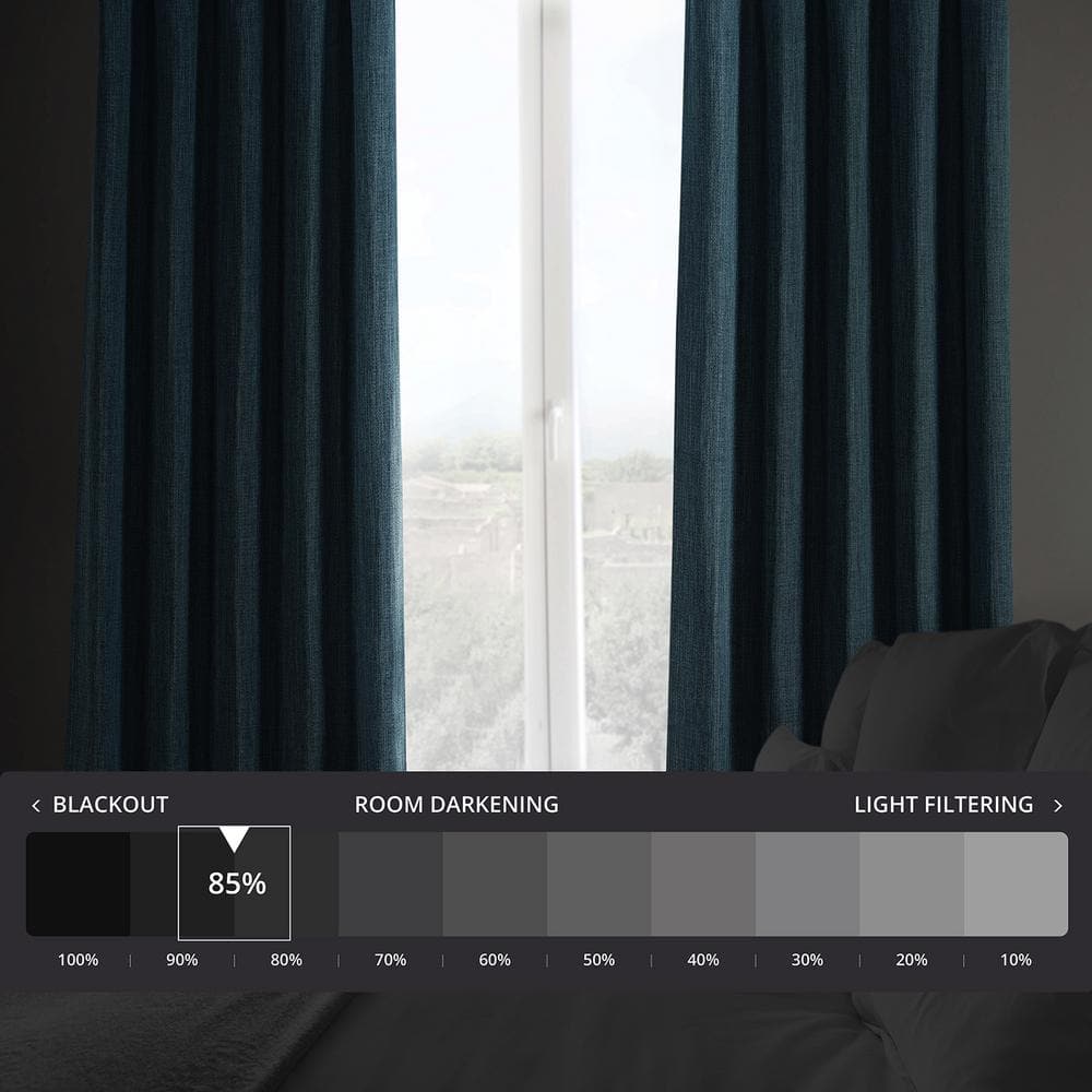 Story Blue Faux Linen Room Darkening Curtains 84 Inches