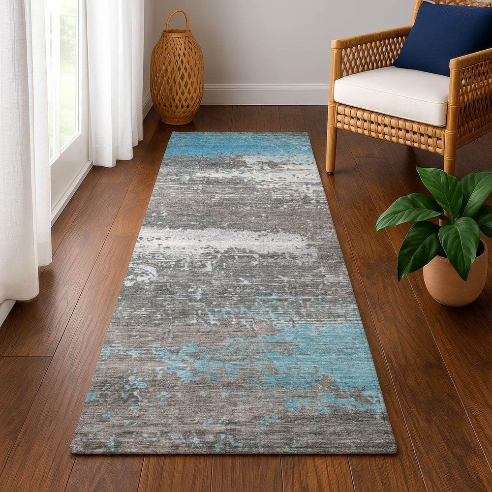 Mayfield Premium Machine Washable Abstract AMF1777 Teal 2 ft. 3 in. x 7 ft. 6 in. Runner Rug price history on PriceWatchPro