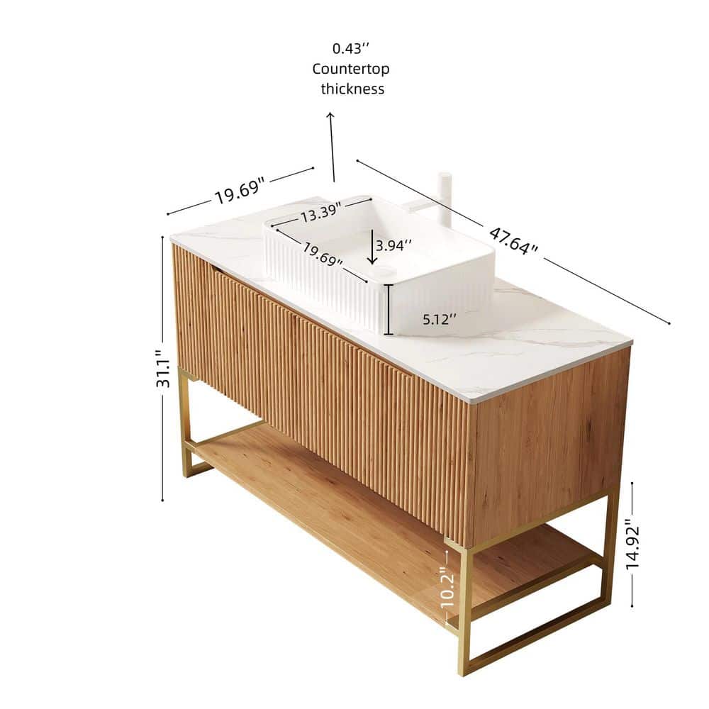 48 in. W x 20 in. D x 31 in. H Single Sink Freestanding Bath Vanity in Natural Wood with White Sintered Stone Top price history on PriceWatchPro