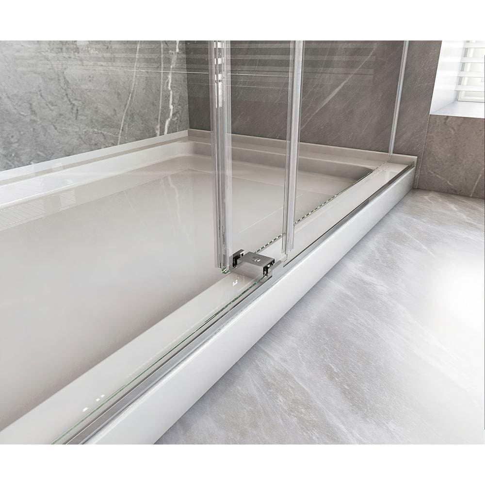 Brushed Nickel Frameless Sliding Shower Door with Clear Tempered Glass
