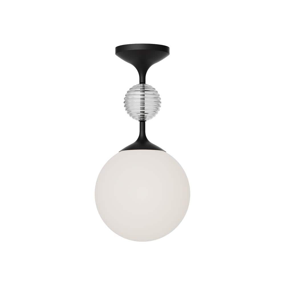 Matte Black and Opal Glass Globe LED Semi-Flush Mount