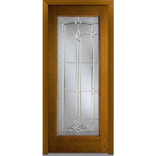 MMI Door 32 in. x 80 in. Bristol Right-Hand Inswing Full Lite Decorative Stained Fiberglass Oak Prehung Front Door