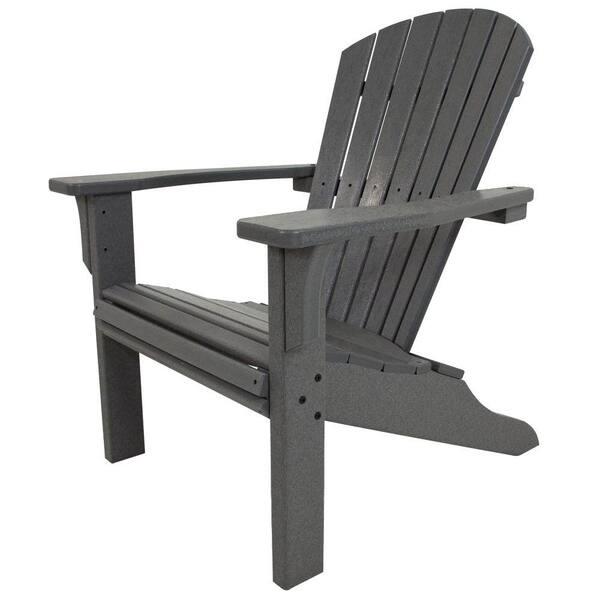 POLYWOOD Seashell Slate Grey Plastic Patio Adirondack Chair