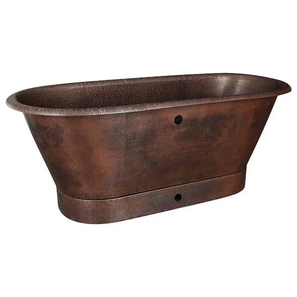 Premier Copper Products 72 in. x 32 in. Hammered Copper Modern Style Soaking Bathtub with Overflow Holes and Drain Package in Oil Rubbed Bronze
