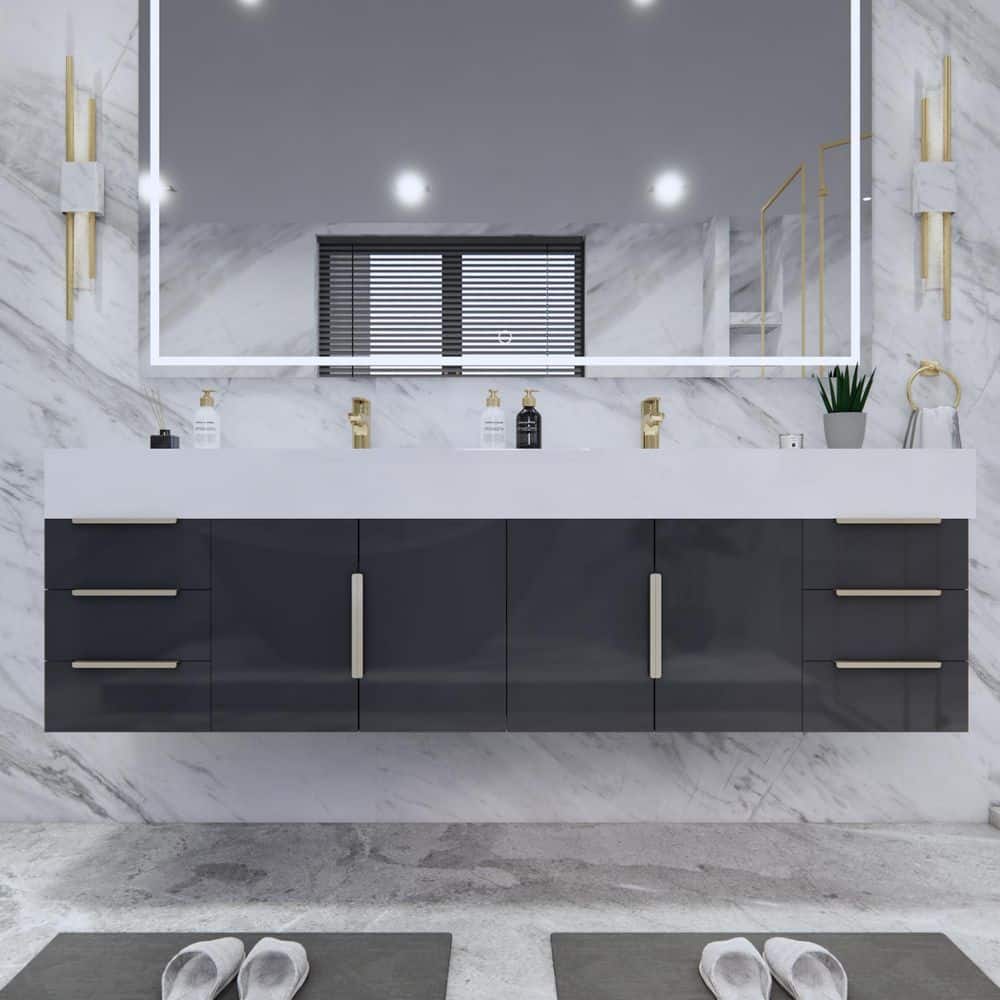 Bethany 71 in. W. x 20 in. D x 22 in. H Double Sink Floating Bath Double Vanity in Gloss Gray with White Acrylic Top price history on PriceWatchPro