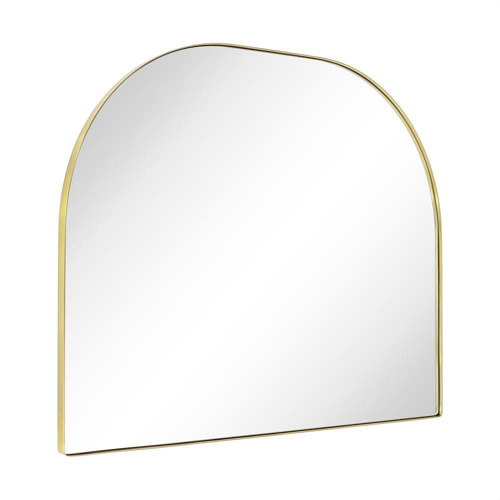 TOMACE 40 in. W x 32 in. H Large Arched Metal Framed Wall Mounted Bathroom Vanity Mirror in Brushed Gold price history on PriceWatchPro