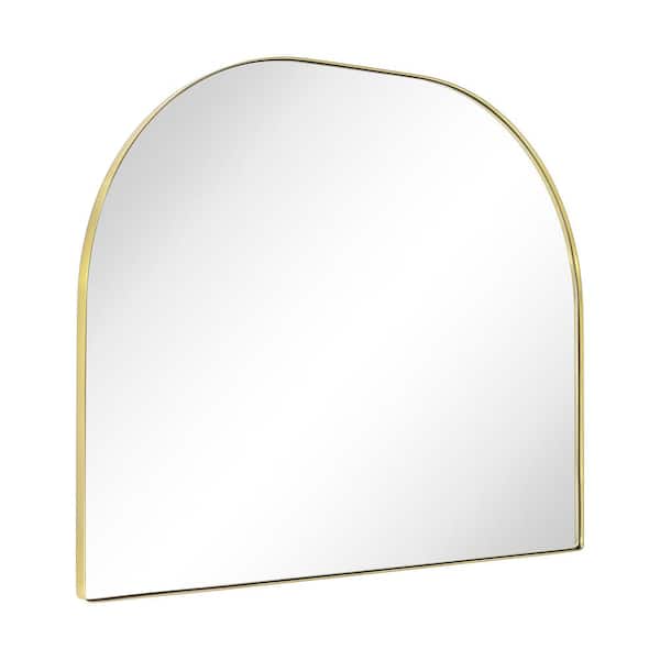 EGHOME TOMACE 40 in. W x 32 in. H Large Arched Metal Framed Wall Mounted Bathroom Vanity Mirror in Brushed Gold