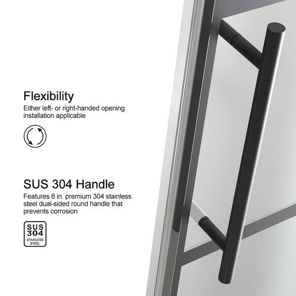 Staykiwi 60 in. W x 76 in. H Sliding Semi-Frameless Shower Door in Matte Black Finish with Patterned Glass