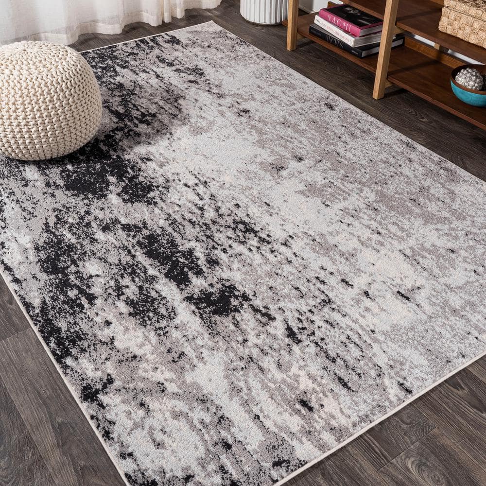 Storm Gray and Cream Abstract 3x5 Area Rug