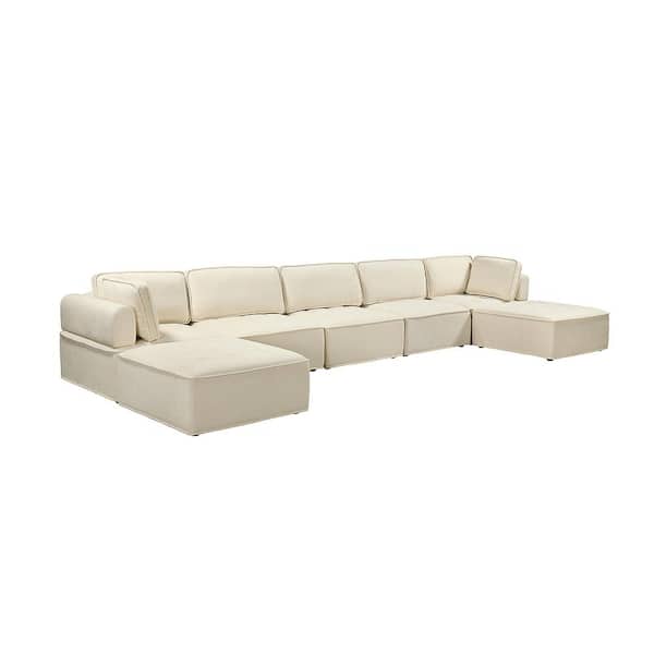 ARTFUL LIVING DESIGN Sobrino 181 in. Wide Ivory Polyester Sectional Sofa with Removable Back Cushions