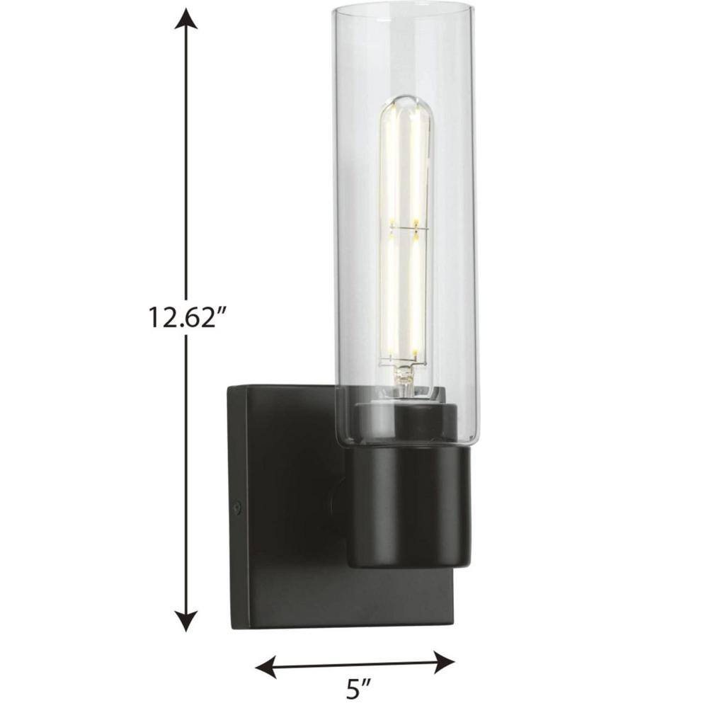 Clarion Matte Black Steel Wall Light with Clear Glass Shade
