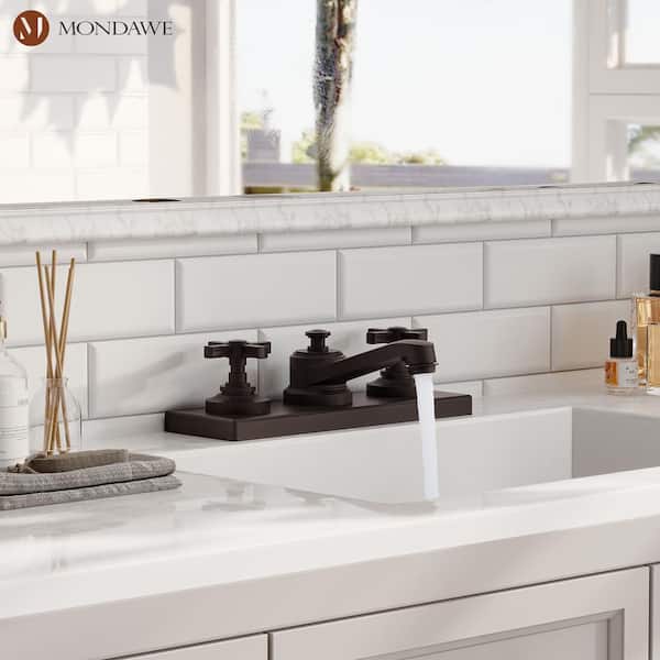 Retro 8 in. Widespread 2 Handles Deck Mount Bathroom Faucet in Matte Black