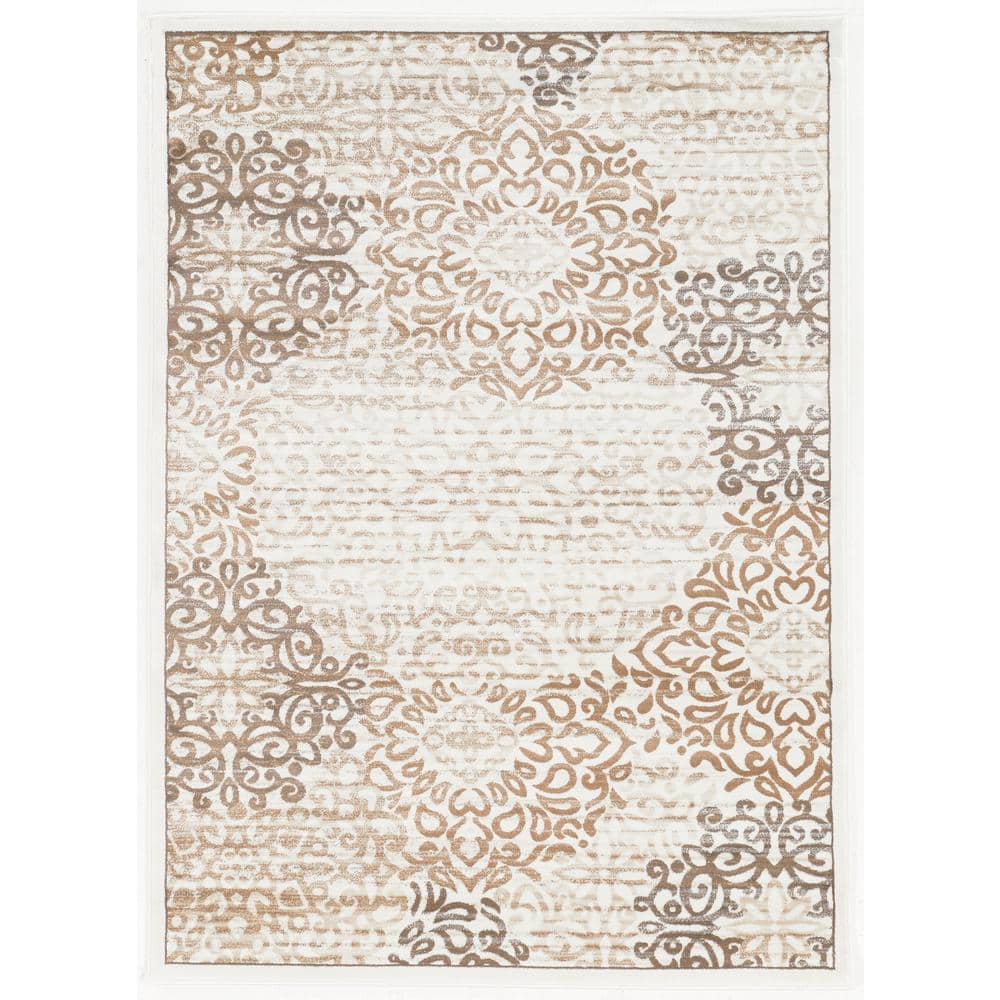 Pisa Bone/Ivory 5 ft. x 7 ft. Contemporary Geometric Area Rug