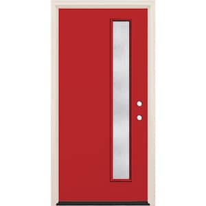 36 in. x 80 in. Left-Hand/Inswing 1 Lite Rain Glass Ruby Red Painted Fiberglass Prehung Front Door with 6-9/16 in. Frame