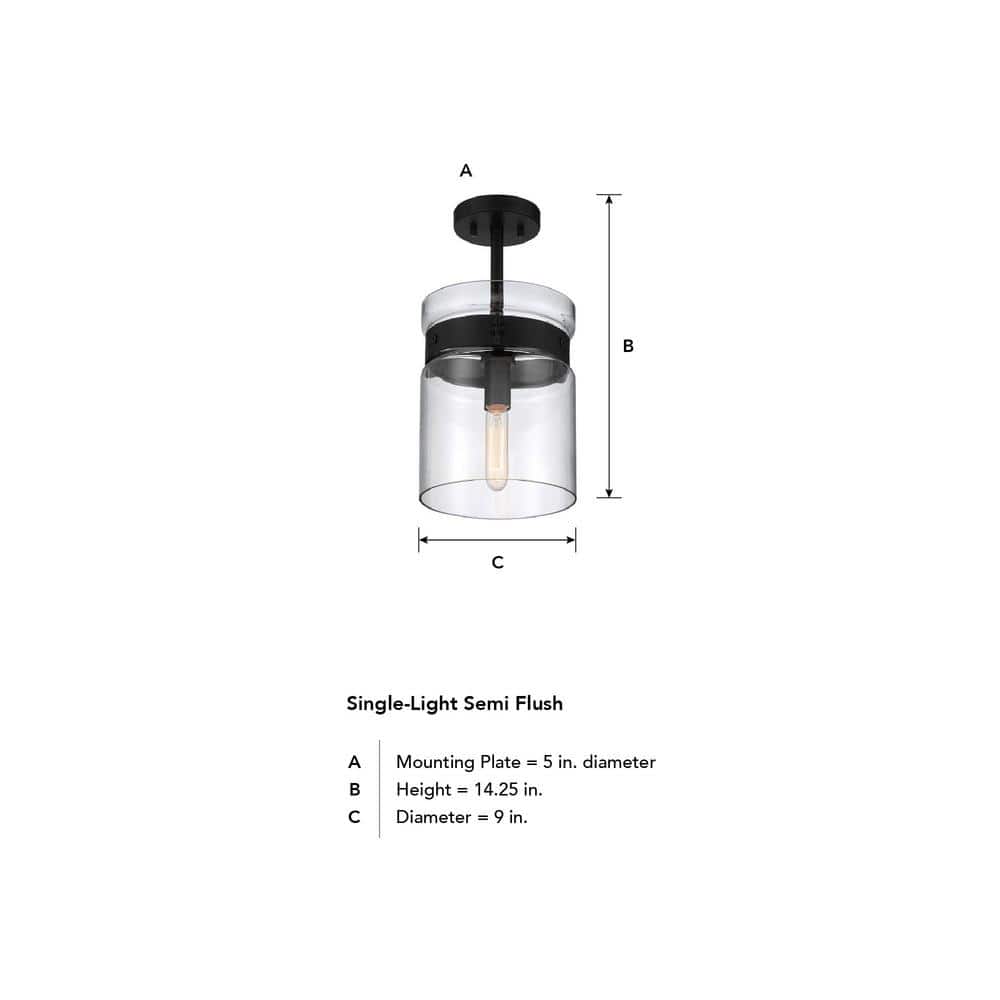 Midnight LA 14'' Matte Black Glass Semi-Flush Mount Ceiling Light
