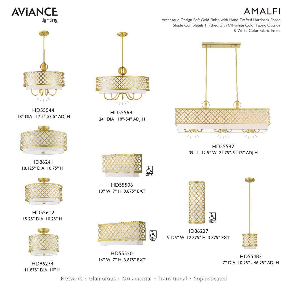 Arabesque Soft Gold Mini Pendant with Off-White Fabric Shade