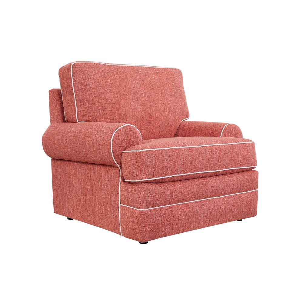 Coral Upholstered Armchair with Ivory Contrast Welt