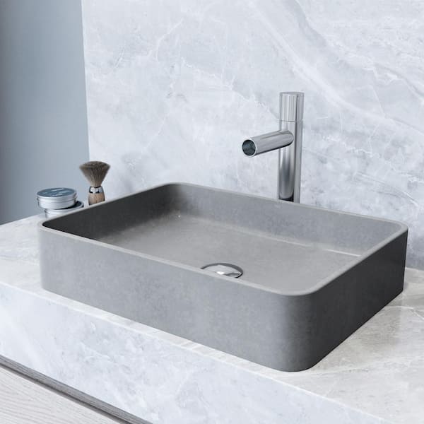 VIGO Tarragona Gothic Gray Concreto Stone 19 in. L x 14 in. W x 4 in. H Rectangular Vessel Bathroom Sink