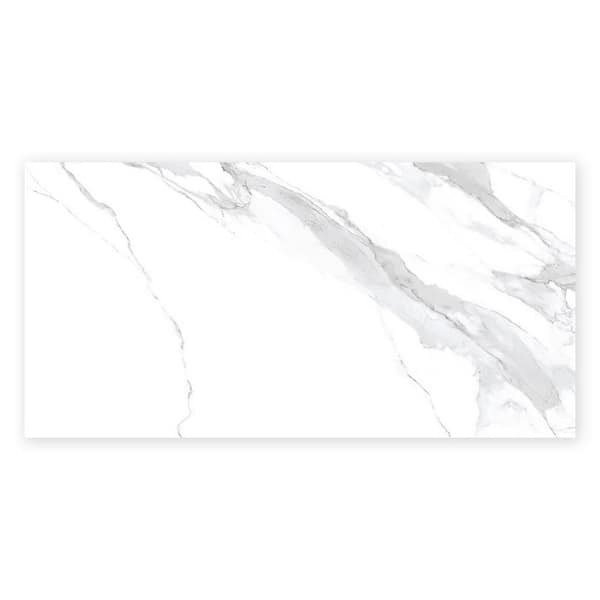 Apollo Tile Veneto 4 in. x 5 in. Polished Statuary White Porcelain Rectangle Wall and Floor Tile Sample