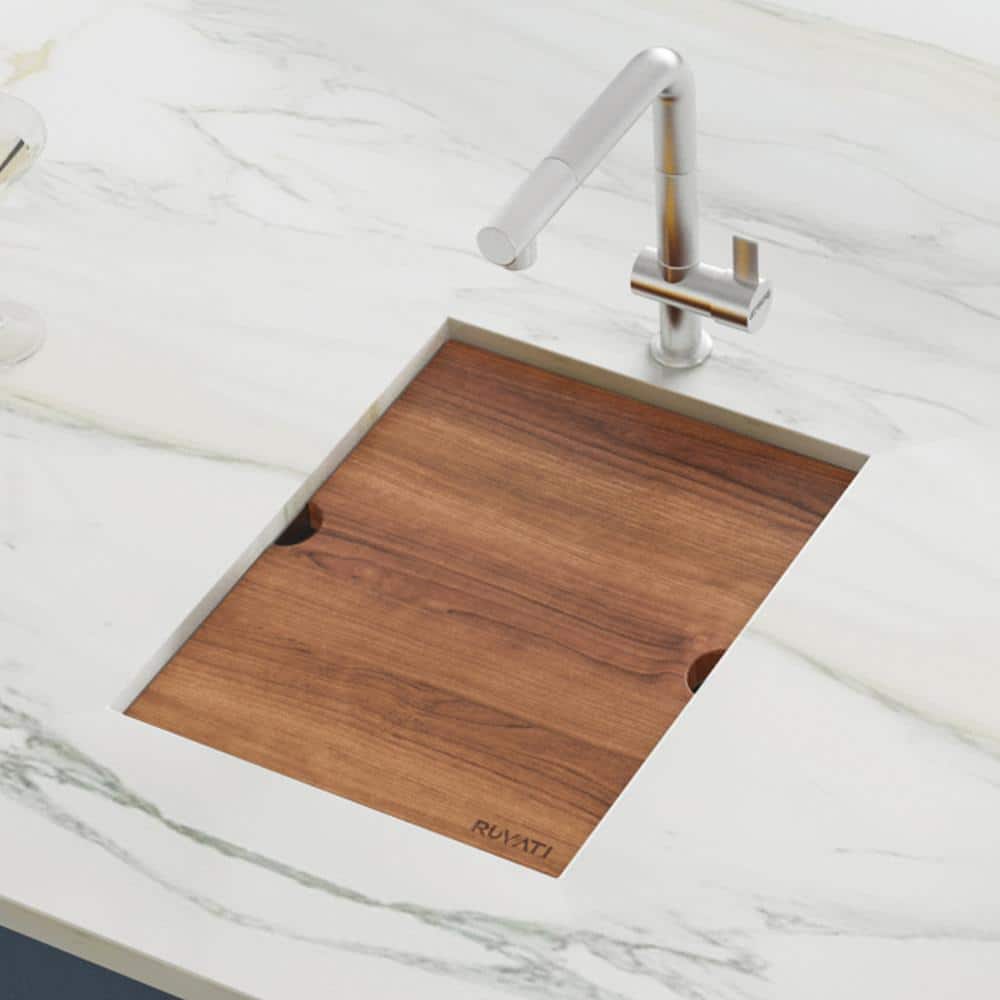 Ruvati 15" Stainless Steel Workstation Sink with Wood Cutting Board