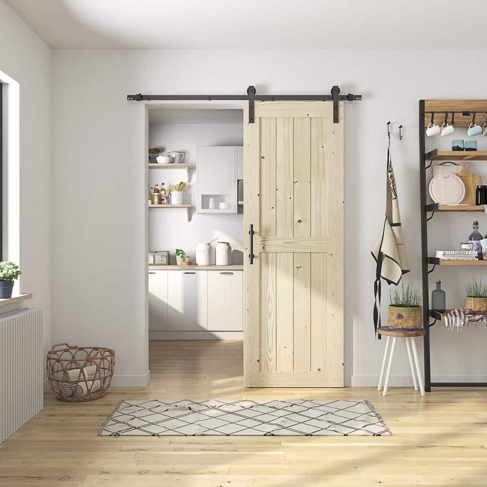 84" Tall Unfinished Pine Wood Barn Door with Sliding Hardware