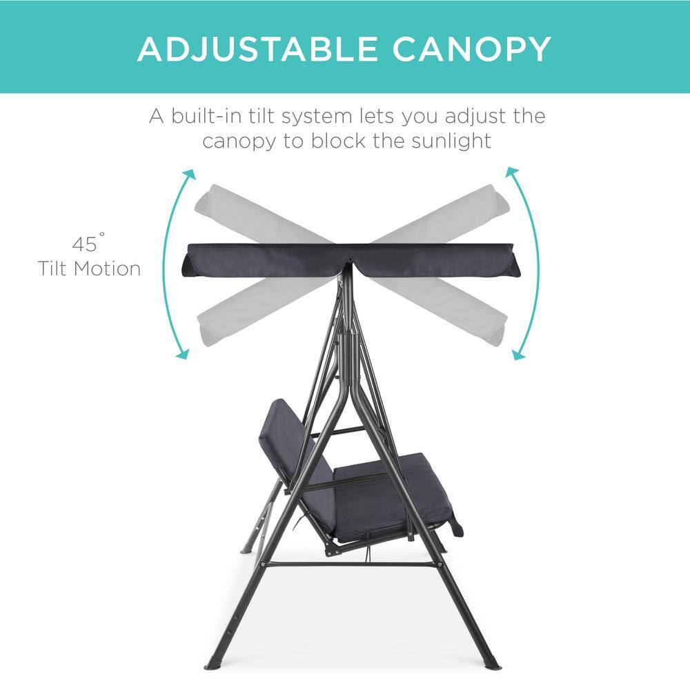 Convertible 2-Person Canopy Swing Glider - Gray Polyester