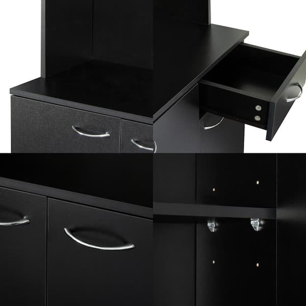 39 in. W x 15 in. D x 71 in. H in Black Wood Freestanding Floor Corner Kitchen Cabinet with 6-Doors, 1-Drawer