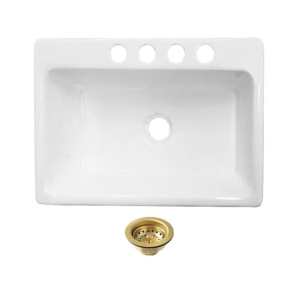 Towne 33 in. Undermount Single Cast Iron Kitchen Sink with Basket Strainer