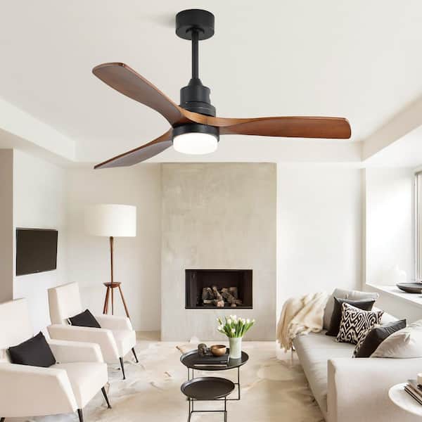 52 in. Black and Brown Downrod Mount Standard Indoor/Outdoor Smart Ceiling Fan with Light, App and Remote Included