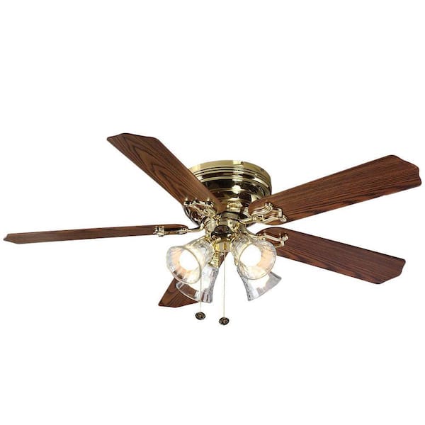 Hampton Bay Carriage House 52 in. Indoor LED Polished Brass Ceiling Fan with Light Kit, Reversible Motor and Reversible Blades