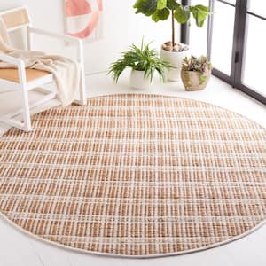 Natural Fiber Ivory/Beige 7 ft. x 7 ft. Striped Woven Round Area Rug