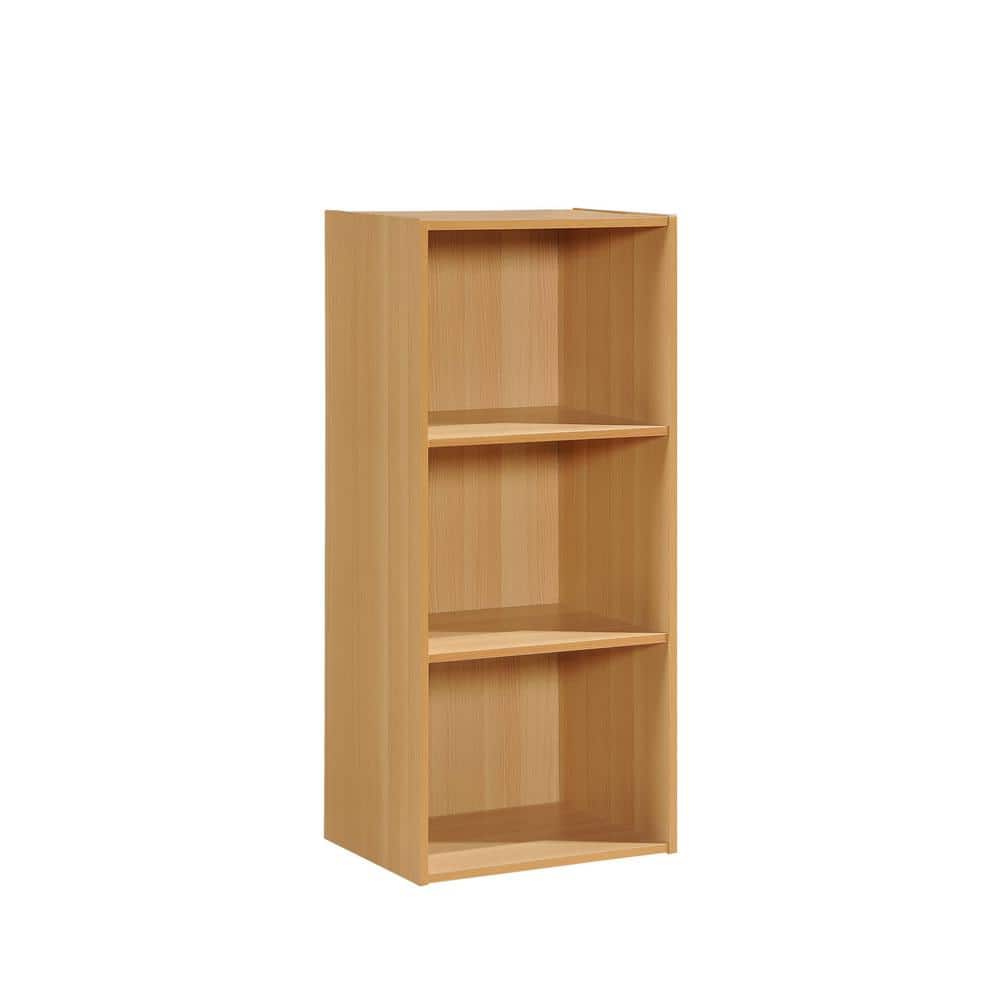 Beechwood 3-Shelf Multipurpose Bookcase with Enclosed and Open Cubes