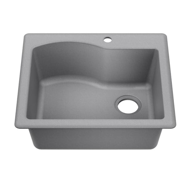 Quarza 25 Dual Mount Single Bowl Granite Kitchen Sink in Grey