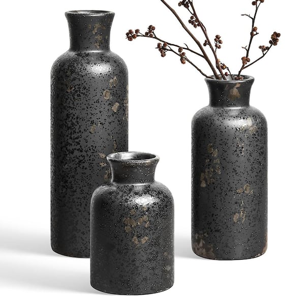 Vintage 10.6 in. Black Ceramic Bottle Decorative Vase（3pcs）