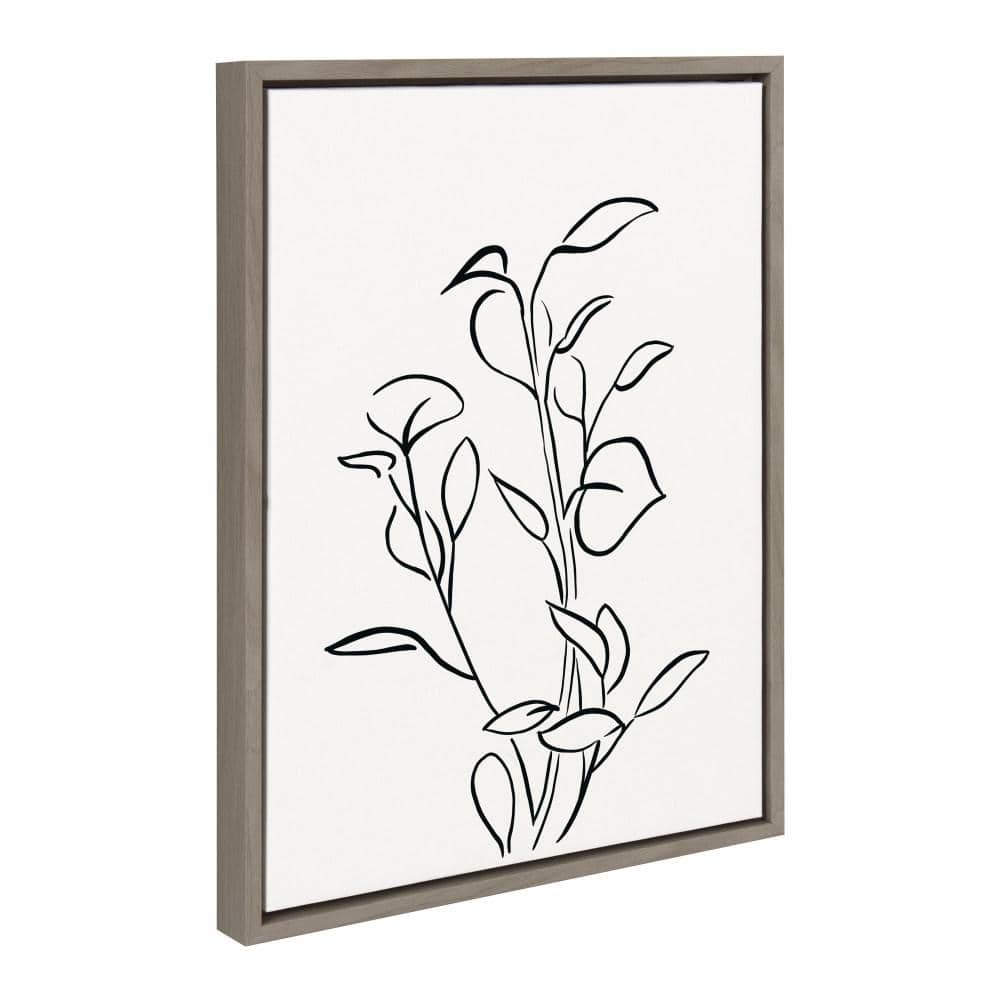 Gray Framed Botanical Sketch Print on Canvas, 18x24