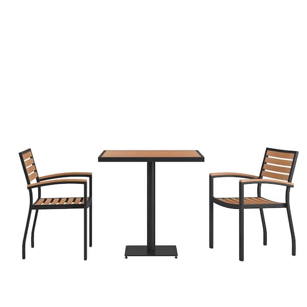 TAYLOR + LOGAN Black 3-Piece Faux Teak Square Outdoor Dining Set