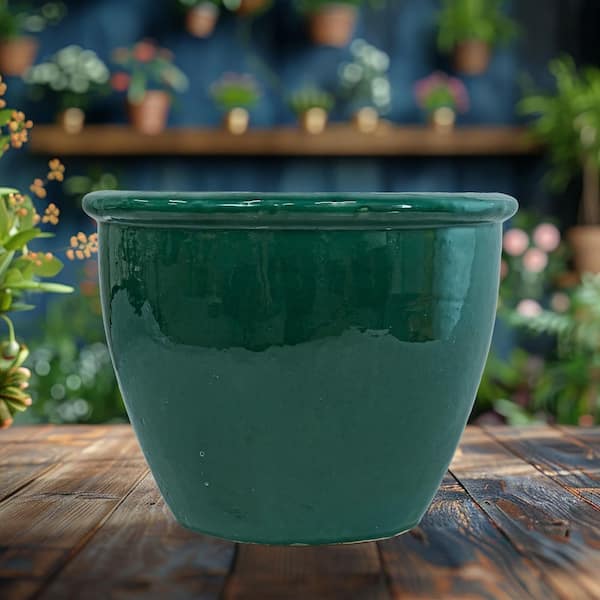 Sunnydaze 14.5 in. Chalet High-Fired Glazed Ceramic Planter-Dark