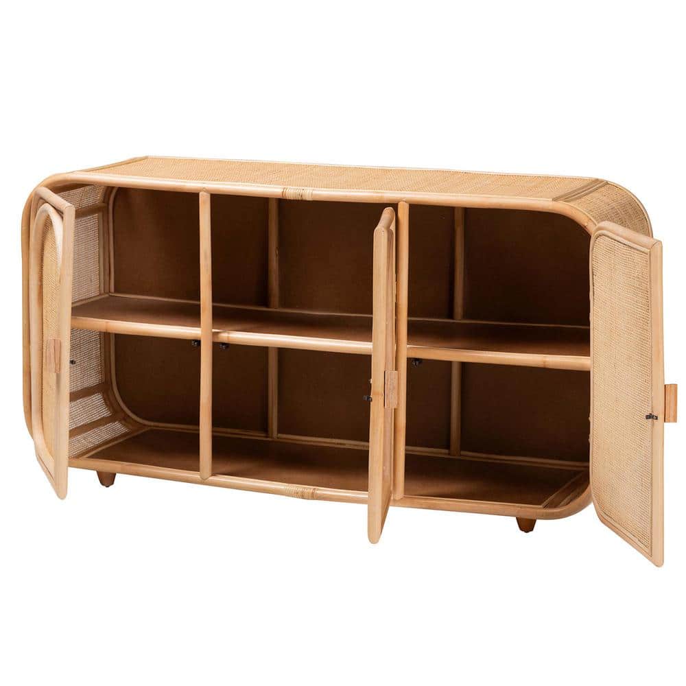 Evania Natural Rattan Bohemian 3-Door Storage Cabinet