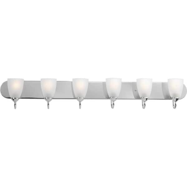 Gather Collection 48 in. 6-Light Polished Chrome Etched Glass Traditional Bathroom Vanity Light