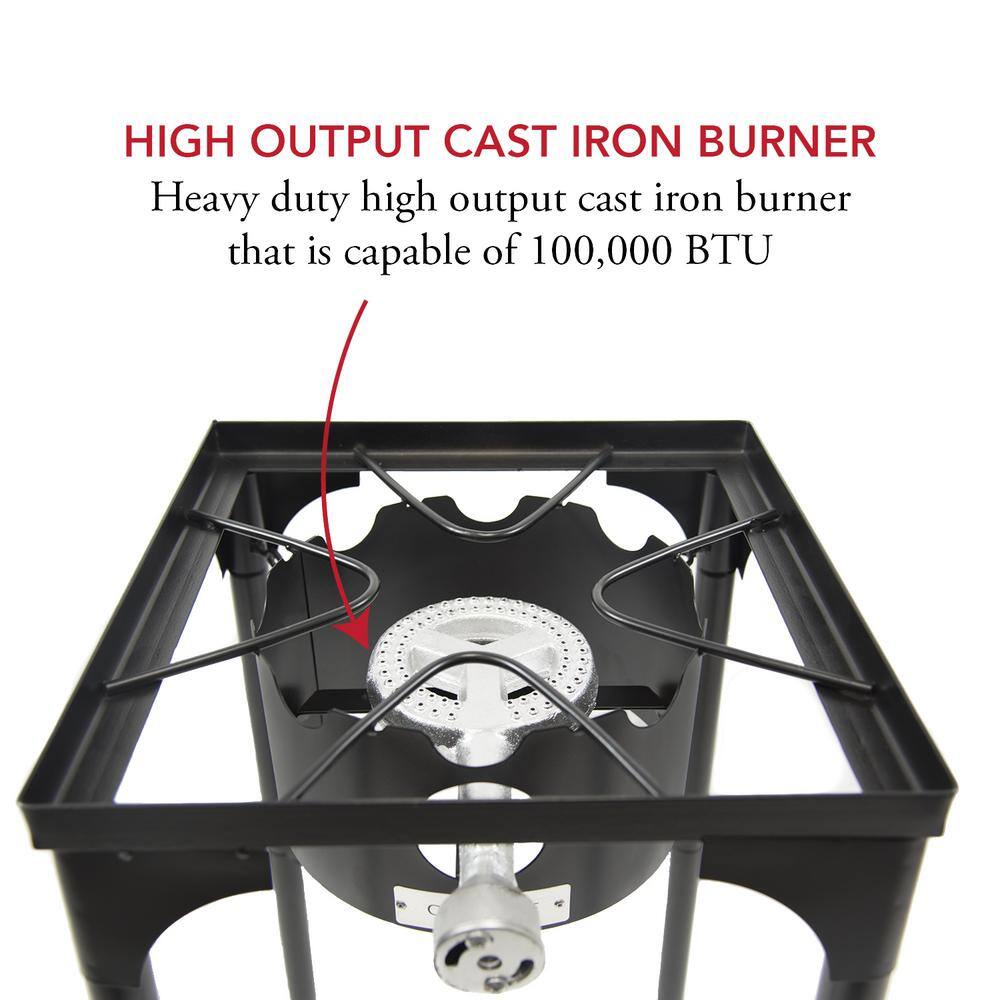 Black Steel Propane Single Burner Camp Stove with Cover